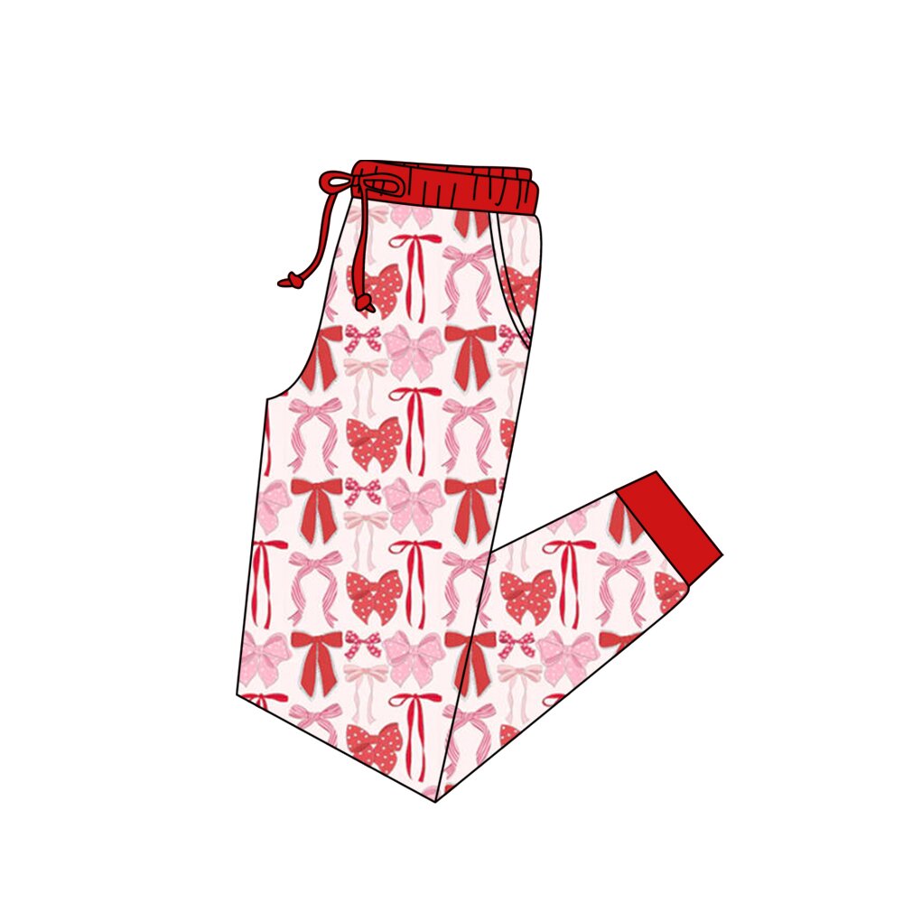 presale P0899 Adult Women Red Pink Bows Plaid Valentine Pockets Jogger Pants  D 1011