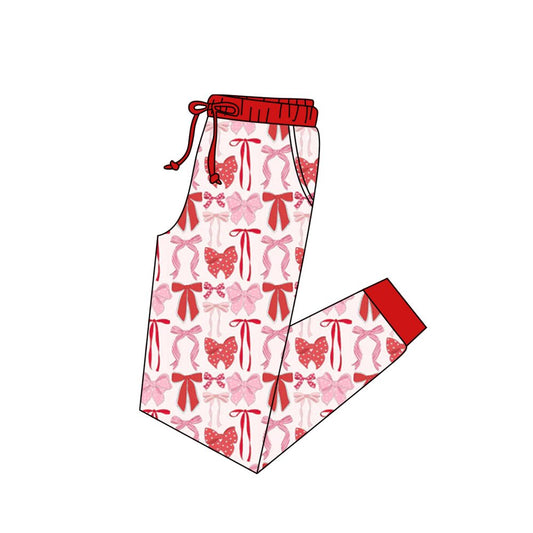 presale P0899 Adult Women Red Pink Bows Plaid Valentine Pockets Jogger Pants D 1011