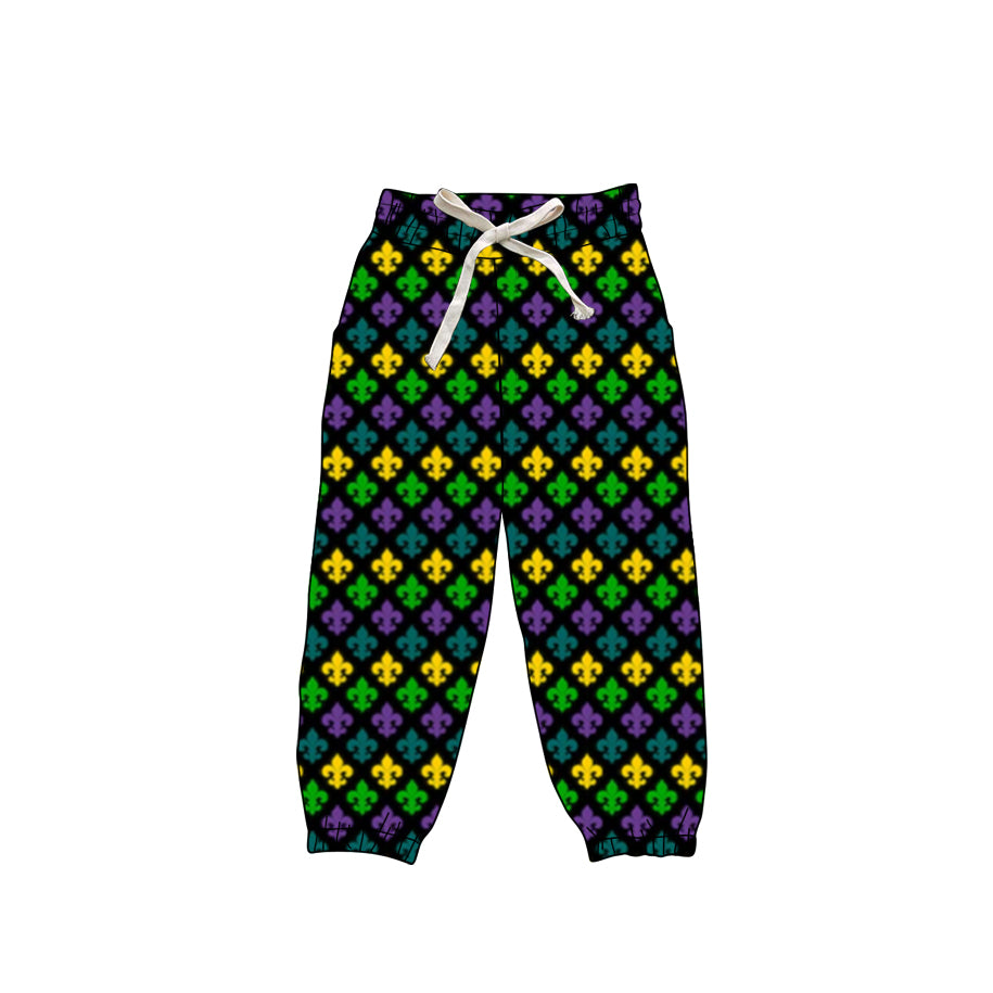 presale P0908 Baby Girls Mardigras Anchors Plaid Pockets Yoga Jogger Pants  D 1015