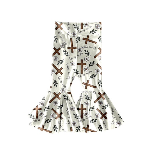presale P0948 Baby Girls Crosses He is Risen Easter Bell Bottom Pants D 1108