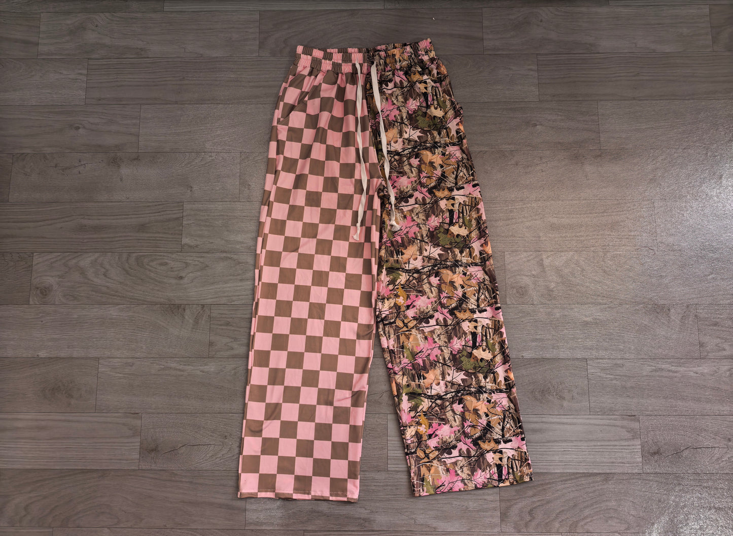 adult woman pants checkered camo straight pants