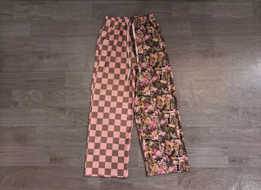 adult woman pants checkered camo straight pants