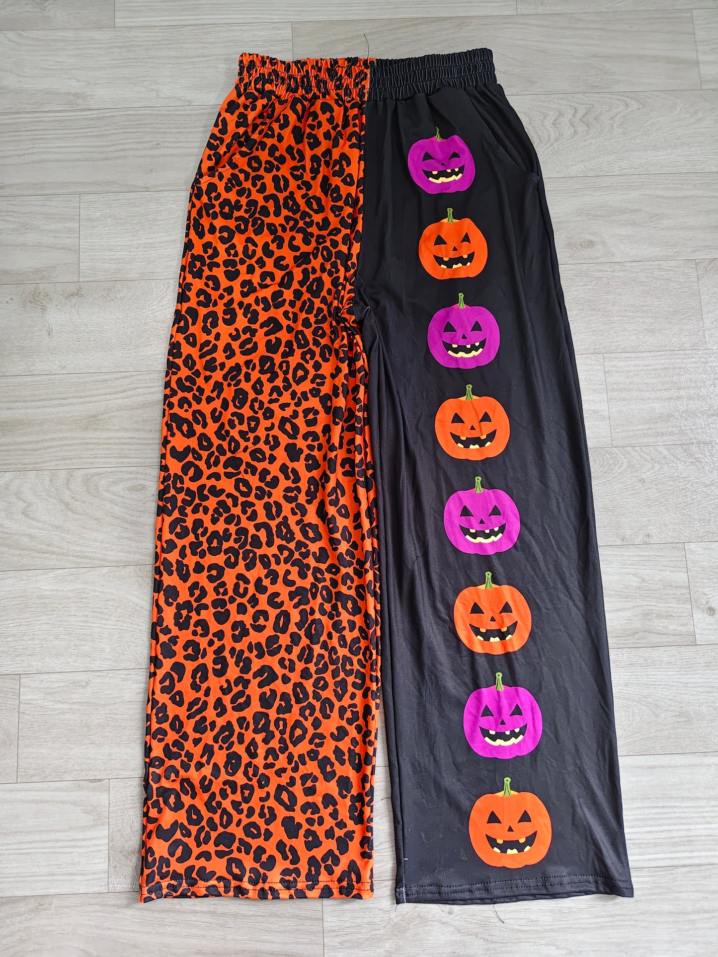 pre order halloween pumpkin leopard wide leg pants women