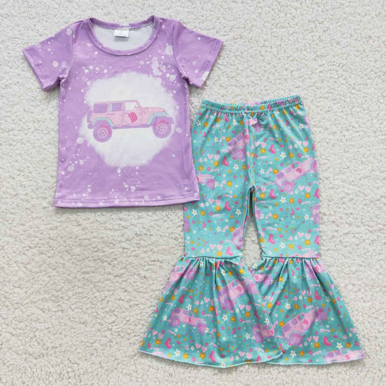 GSPO0796 Car Purple Short Sleeve Turquoise Trouser Set