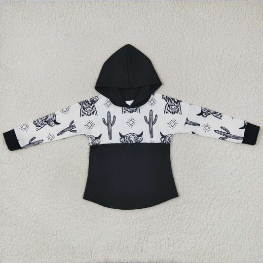 BT0318 Alpine Bull Cactus Black and White Hooded Long Sleeve Top