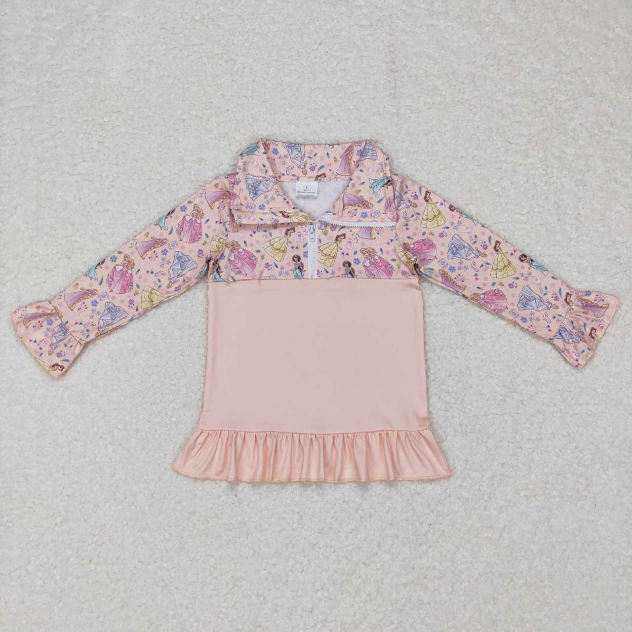 GT0297 Cartoon light pink lace zipper long-sleeved top