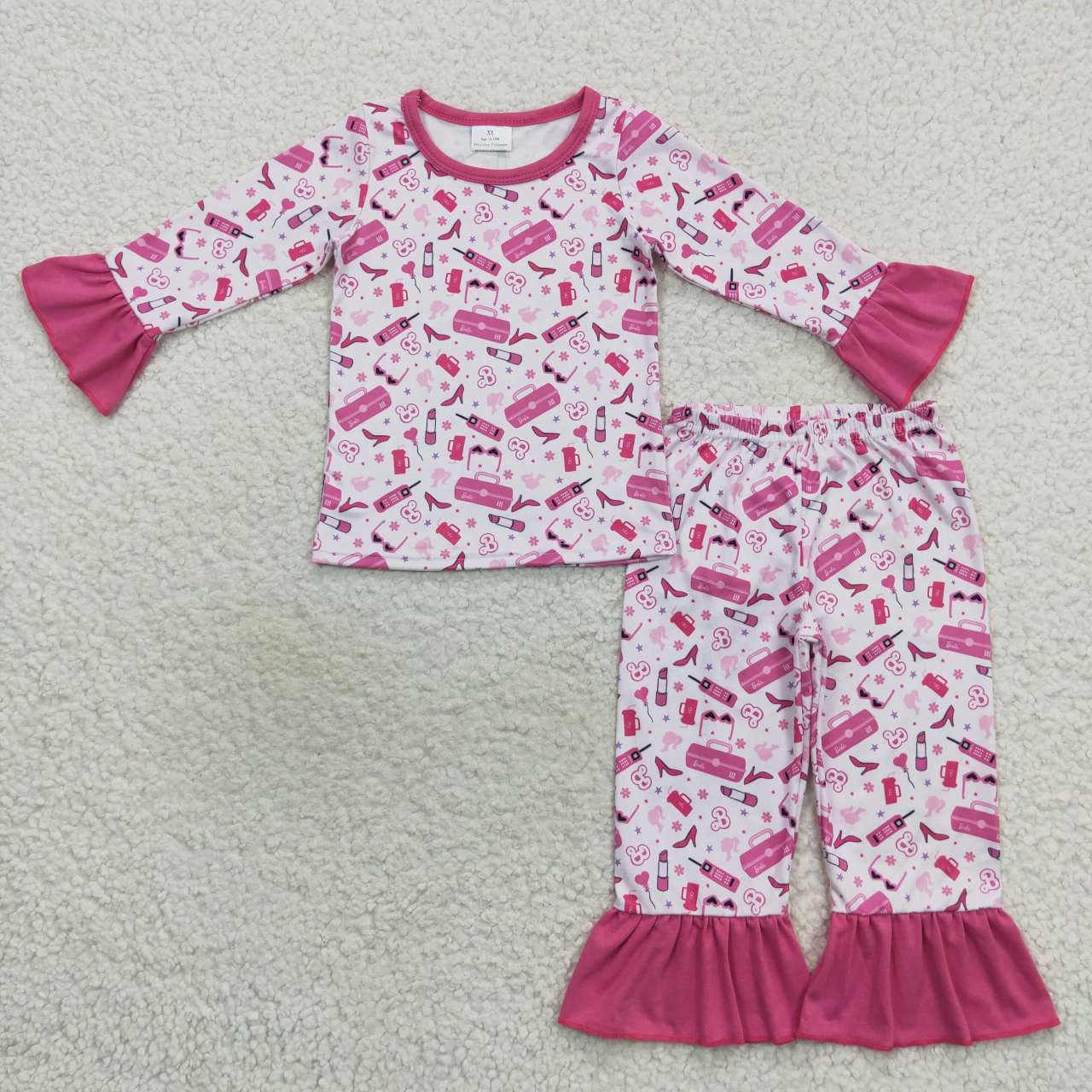 GLP0701 Rose pink lace long-sleeved trousers suit