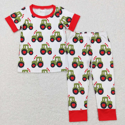 BSPO0200 Love tractor white and red short-sleeved trousers suit