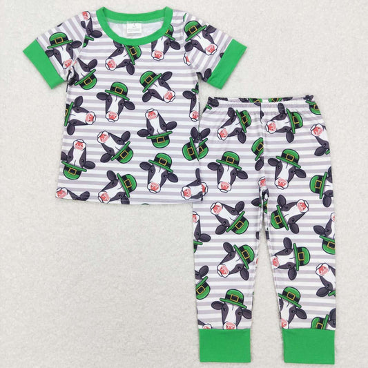 BSPO0251 lucky charm cartoon bluey four-leaf clover white green short-sleeved trousers suit