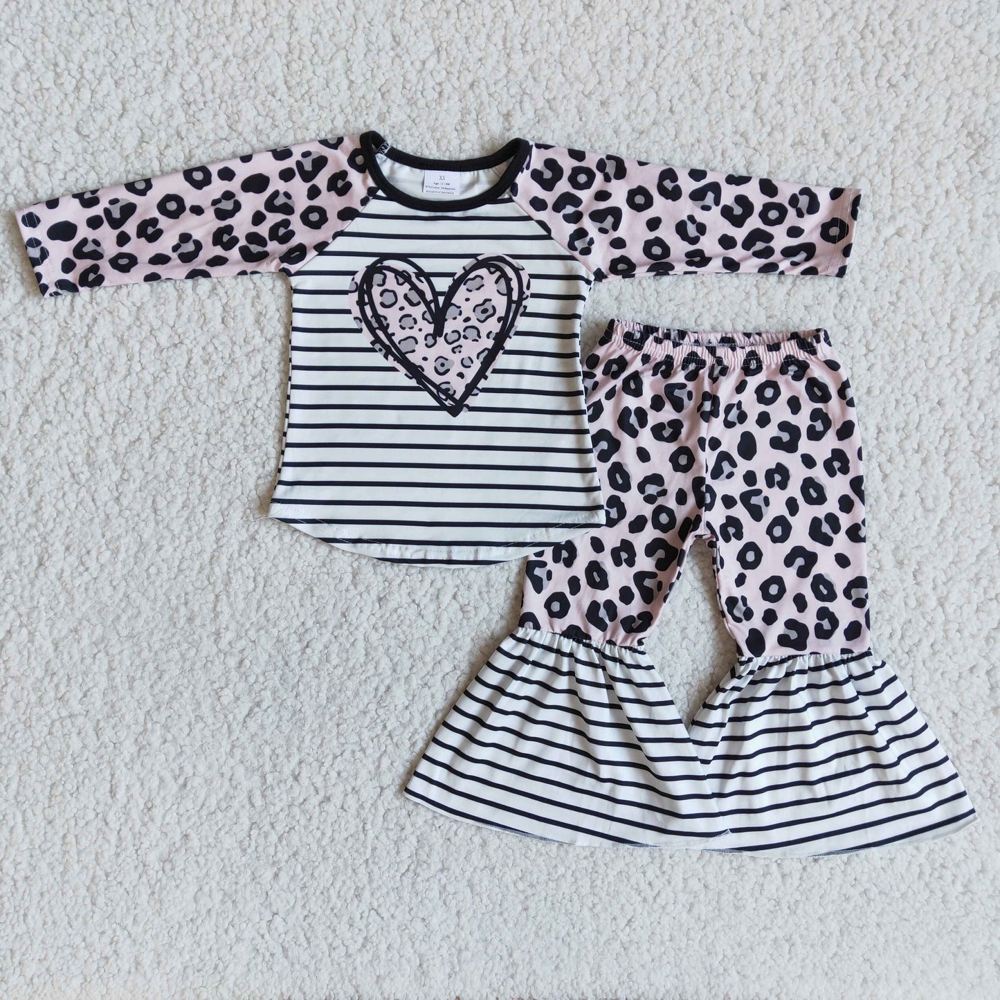 heart print leopard&striped bells outfit 6 A30-15