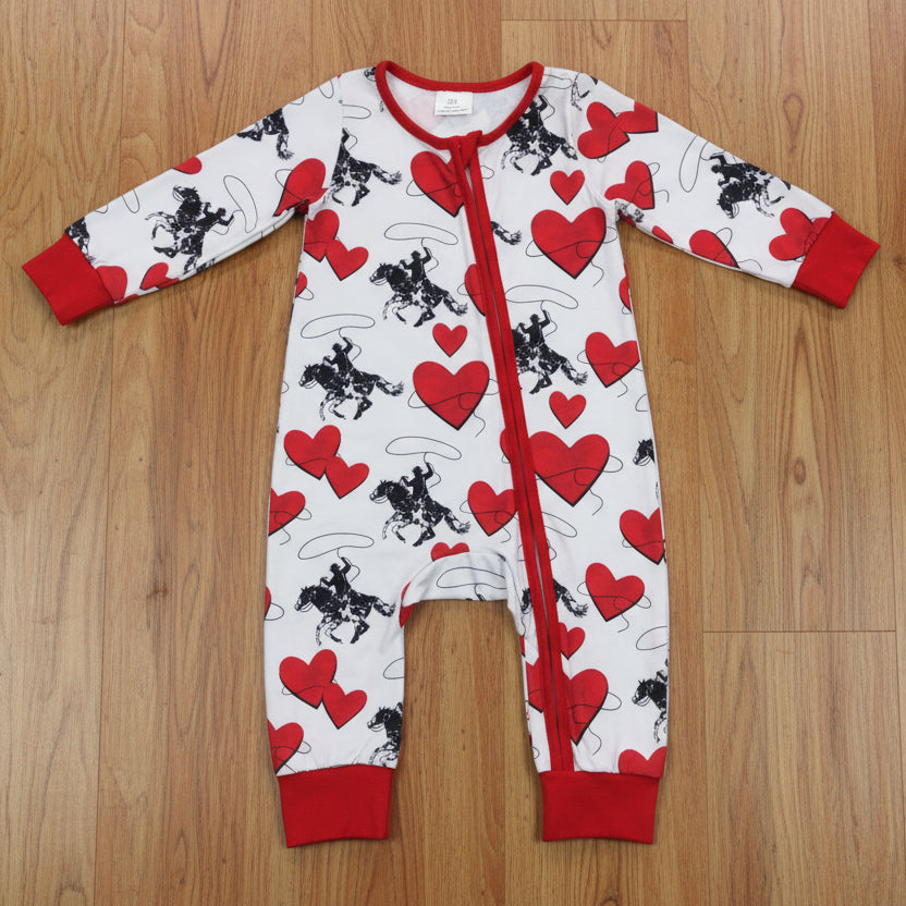 valentine rodeo heart baby zip sleeper