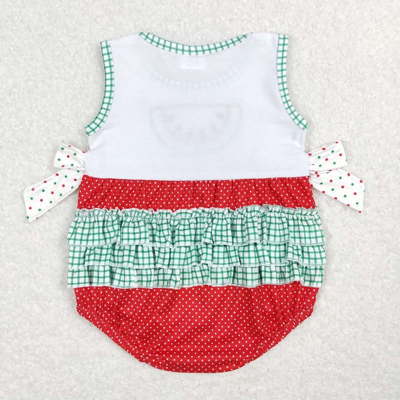 SR0593 Watermelon bow polka dot red and white sleeveless jumpsuit