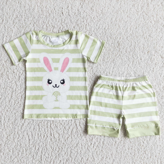 boy light green rabbit print easter shorts set