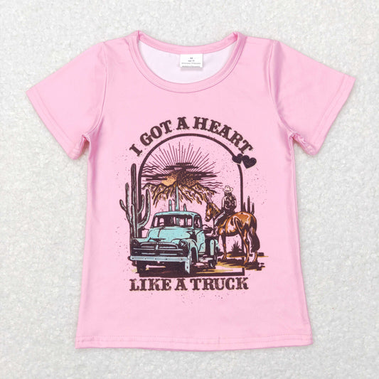 GT0406 I got a heart like a truck riding truck pink short sleeves