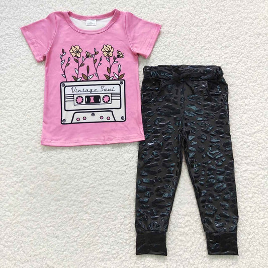pink top +Leopard Black Offset Trousers GT0226+P0219