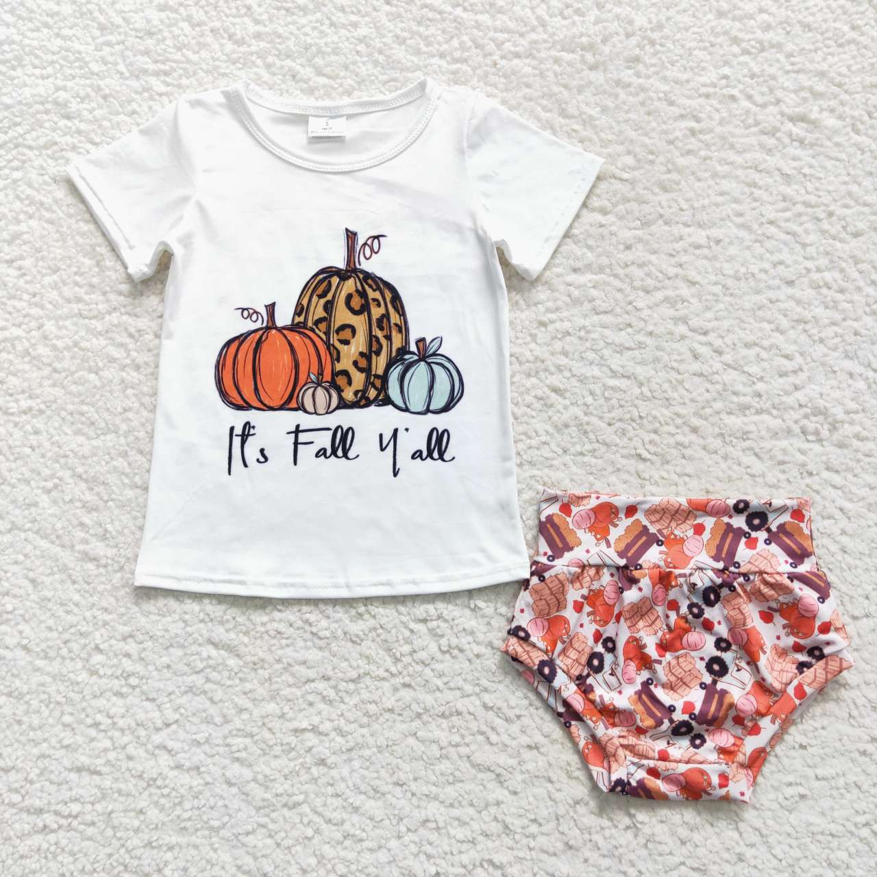GBO0182 it's fall y'all Pumpkin White Short Sleeve Brief Set+BOW