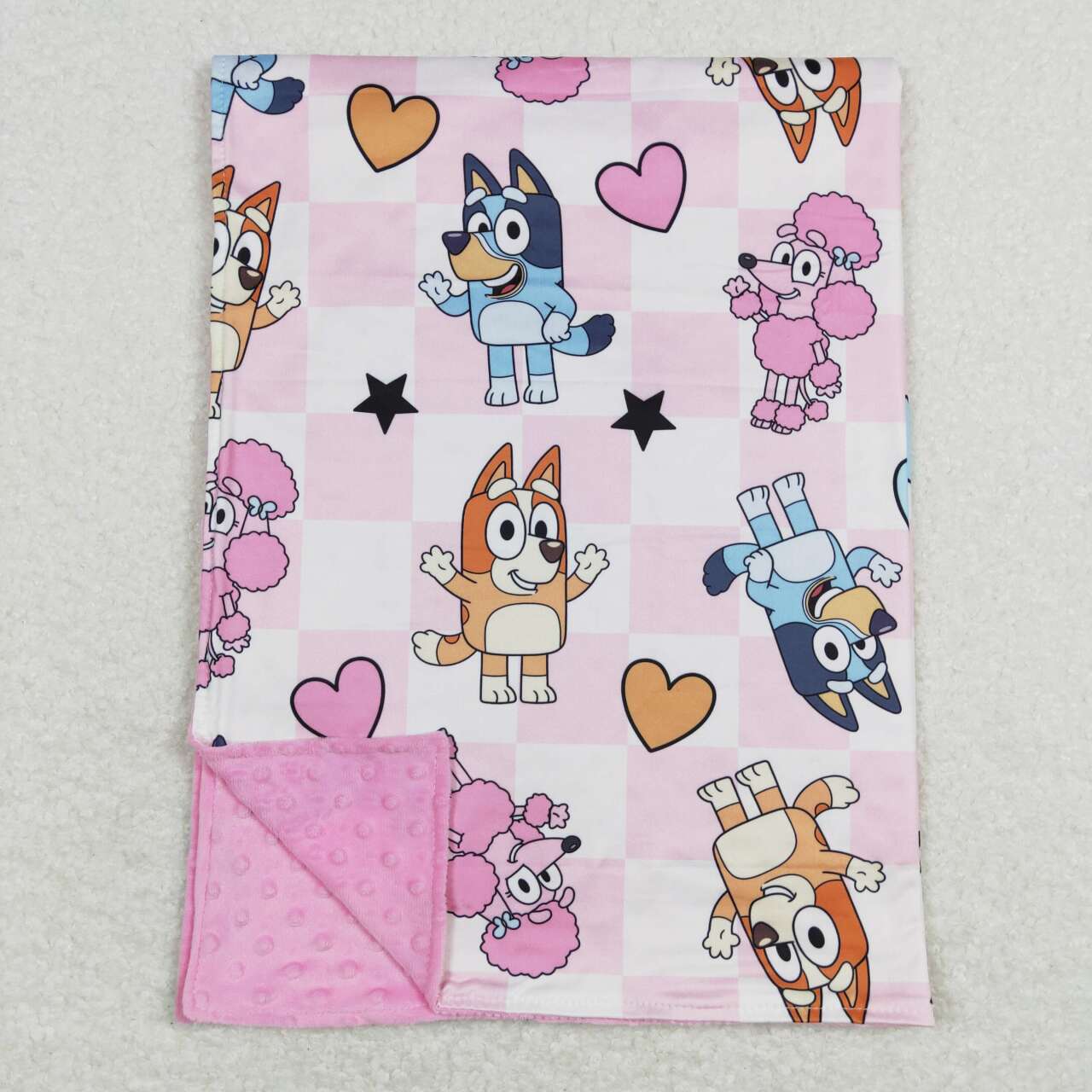 BL0114 Love pink and white plaid baby blanket