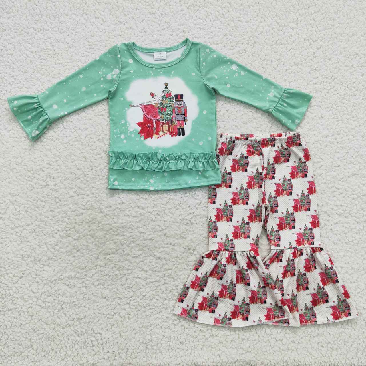 GLP0577 Soldier  Christmas Tree Green Lace Long Sleeve Pant Set