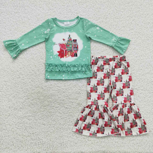 GLP0577 Soldier  Christmas Tree Green Lace Long Sleeve Pant Set