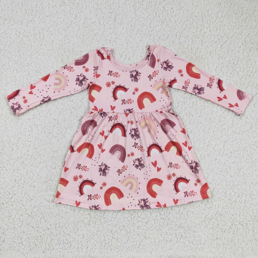 girl long sleeve valentine xoxo rainbow dress GLD0178
