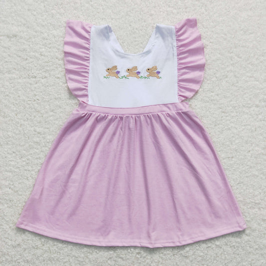 lavender rabbit embroidery backless girl easter dress