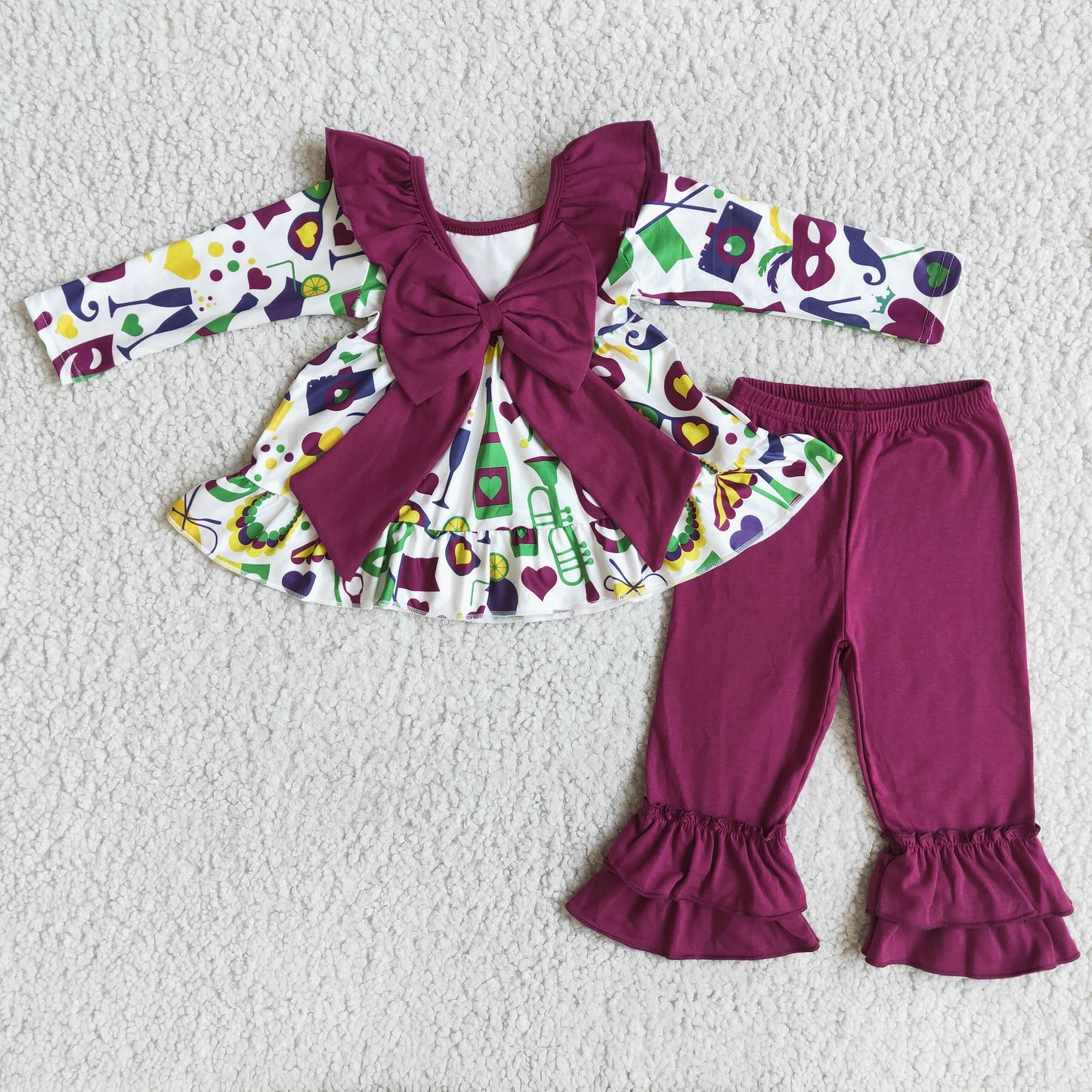 Mask Tunic Top Ruffle Pants Set for Mardi Gras