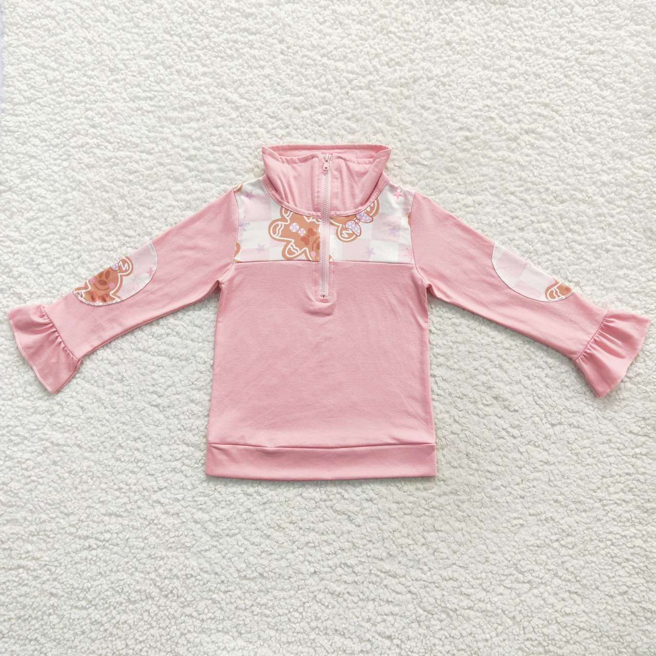 GT0218 Cartoon pink and white zip-up long-sleeved top