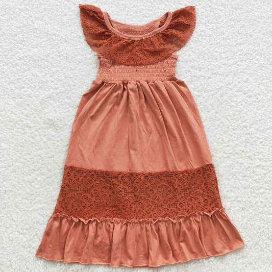 GSD0458 Brick Red Sleeveless Lace Dress