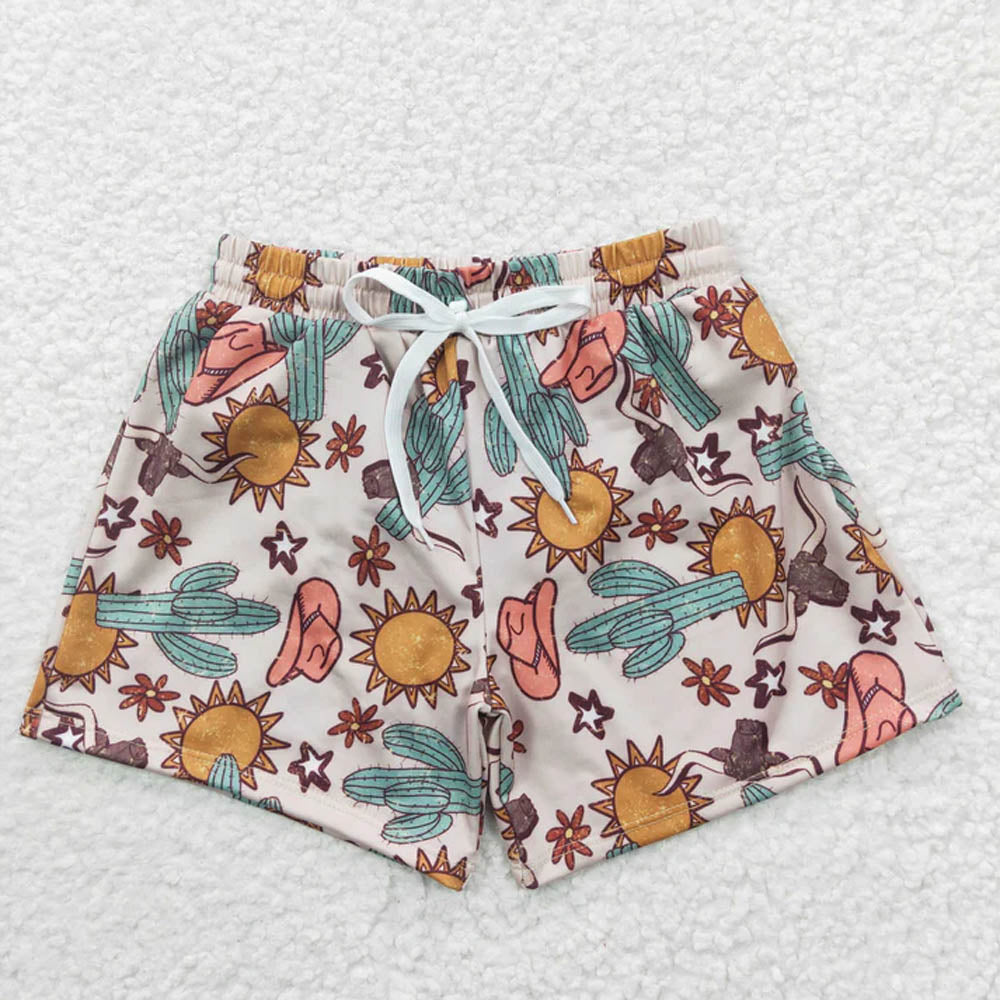 Sibling Baby Boys Cactus Cows Western Trunks Swimsuits  D 7.8