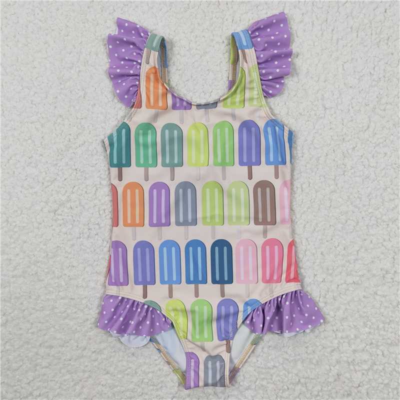 S0079 Colorful popsicle flying sleeve one-piece swimsuit