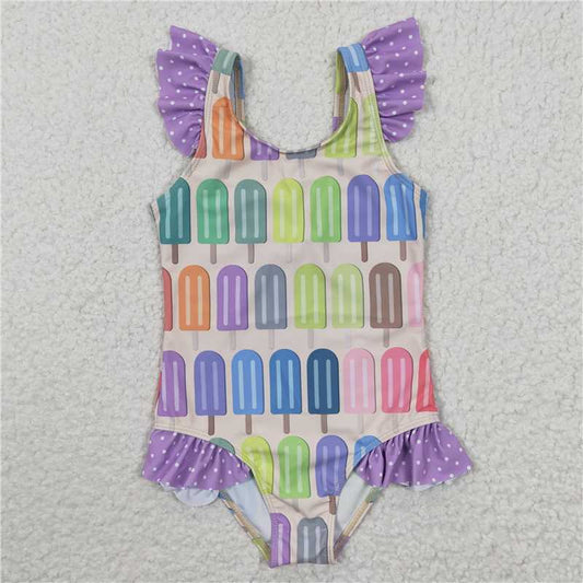 S0079 Colorful popsicle flying sleeve one-piece swimsuit