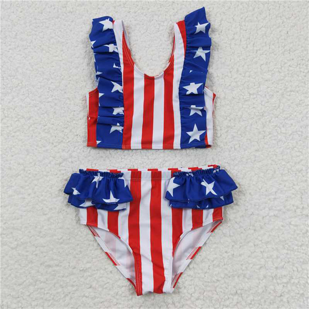 Match Baby Girls July 4th Strap Top Star Bell Bottom Pants Clothes Sets Jumpsuit D 3.15
