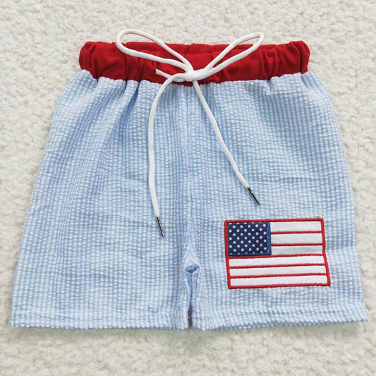 S0135 Boys Embroidered National Day Blue Swim Trunks