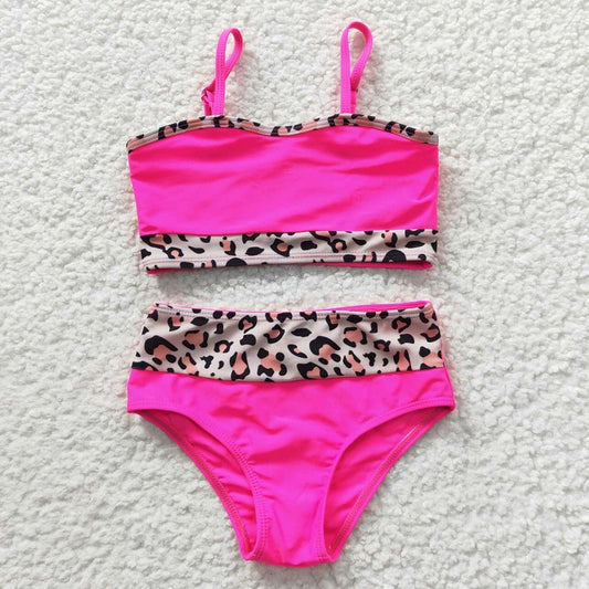 S0138 Rose Red Leopard Swimsuit Set