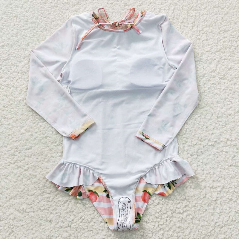 S0139  Peach pink long-sleeved one-piece swimsuit