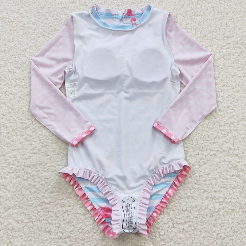 S0140 Flamingo Pink Long Sleeve One-Piece Swimsuit