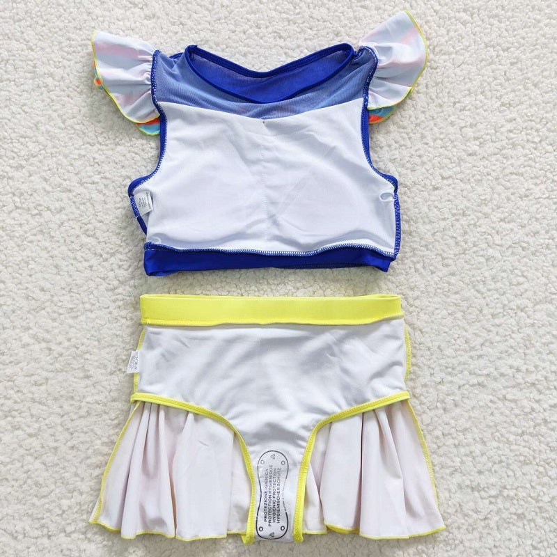 S0144 girls Short Sleeve Yellow Skirt Swimsuit Set