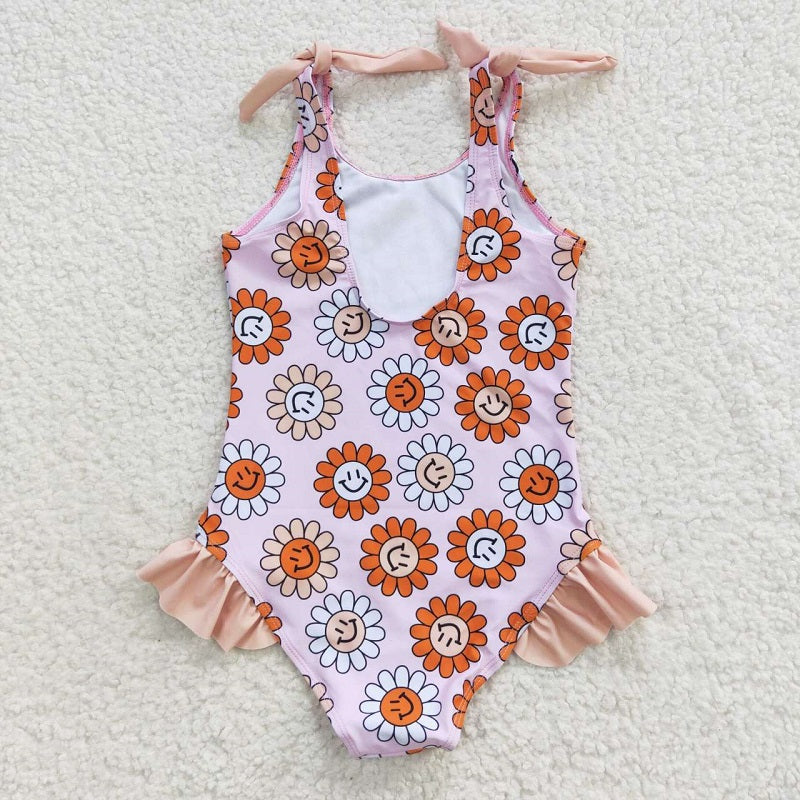 S0151 happy  Flower Pink One-Piece Swimsuit