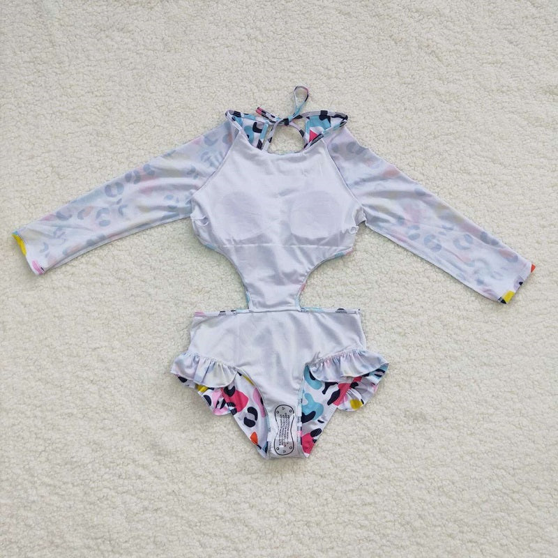 S0153 Multicolor Leopard White One-Piece Swimsuit