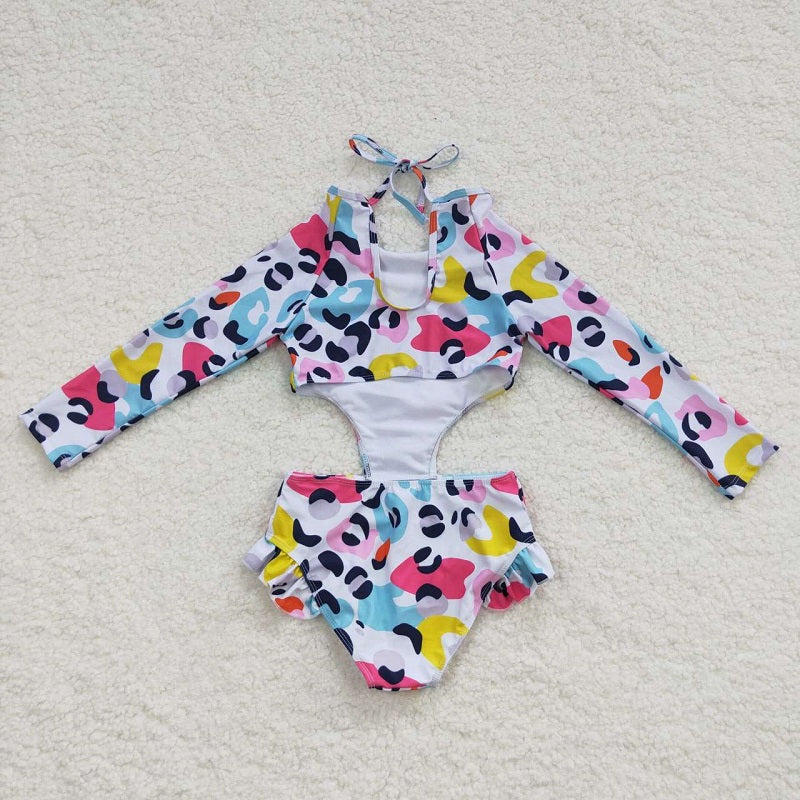 S0153 Multicolor Leopard White One-Piece Swimsuit