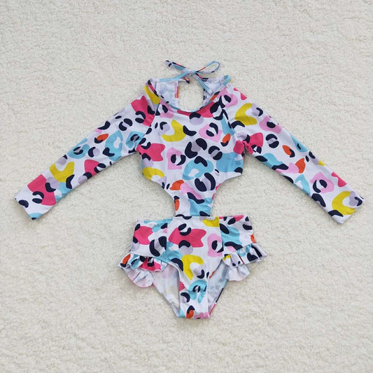 S0153 Multicolor Leopard White One-Piece Swimsuit