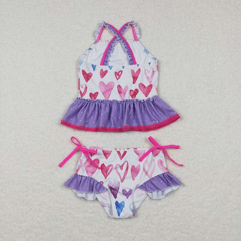 S0163 Love Purple Lace Rose Red Lace Swimsuit Set