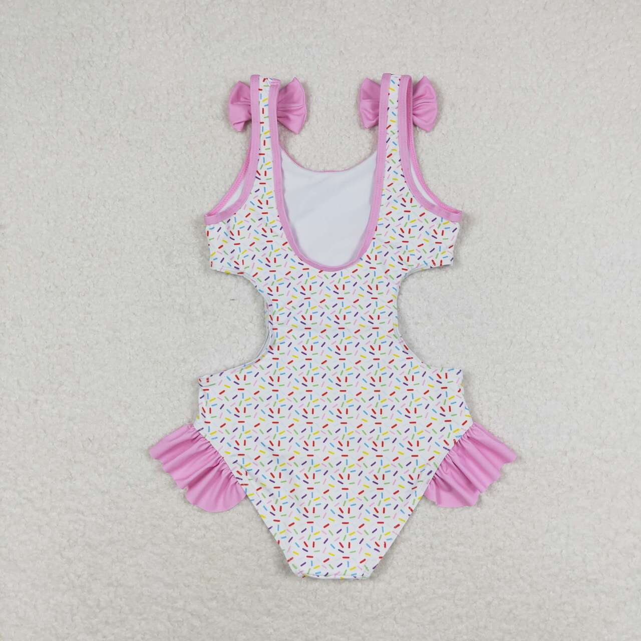 S0178 Ice cream pink lace bow white one-piece swimsuit