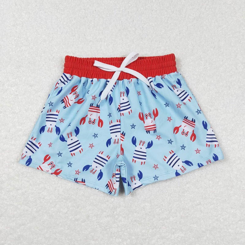 S0187 Crab five-pointed star lace red and blue swimming trunks