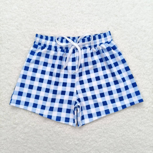 S0232 Blue and white plaid swimming trunks