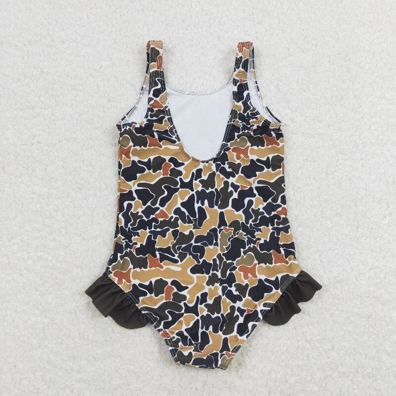S0239 Brown camouflage beige one-piece swimsuit