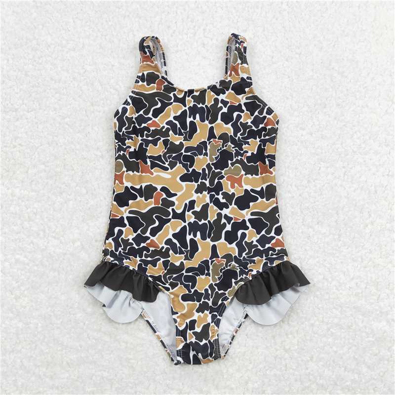 S0239 Brown camouflage beige one-piece swimsuit