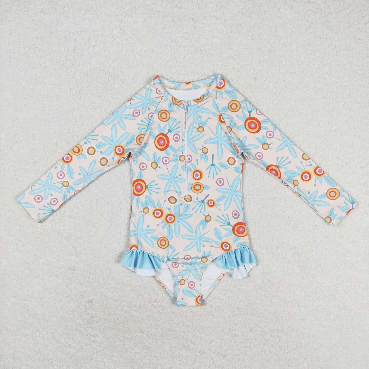 S0242 Leaf Orange Circle Zip One Piece Swimsuit
