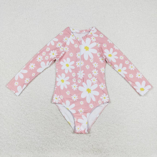 S0244 Floral pink zippered swimsuit