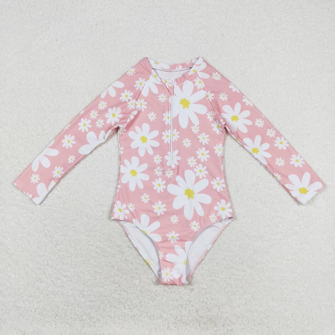 S0244 Floral pink zippered swimsuit